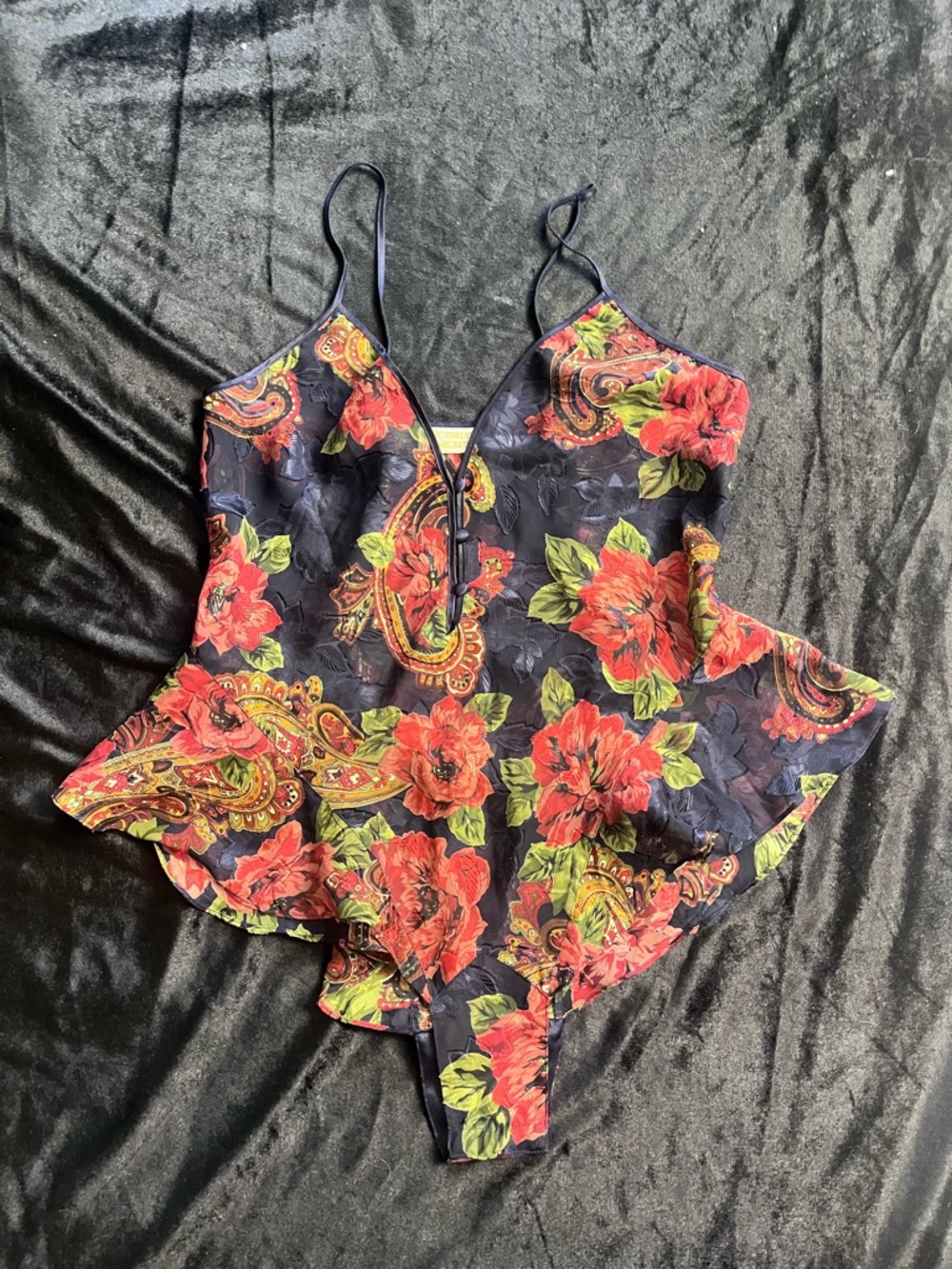 Victoria’s Secret vintage gold label lingerie teddy bodysuit blue floral M